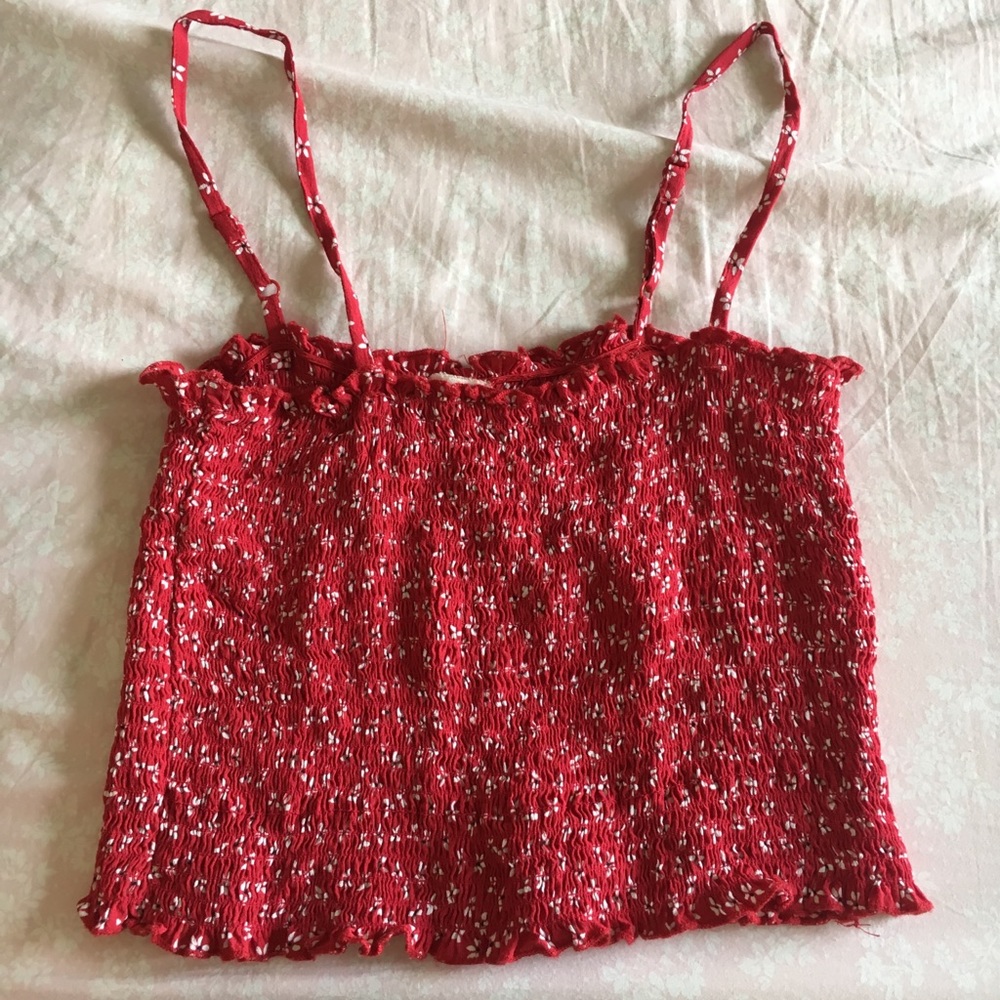 Brandy Melville red & white flowers tank top